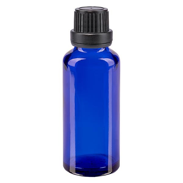 Apothekenfl. blau 30ml Schraubv. schw Dicht OV