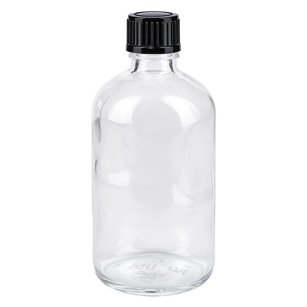 Apothekenflasche klar 100ml Schraubverschluss schwarz Standard