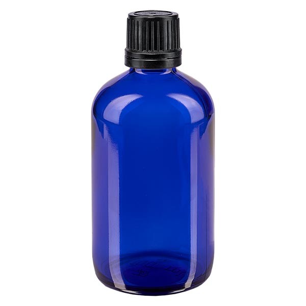 Apothekenfl. blau 100ml Tropfv. Pr 1mm schwarz OV