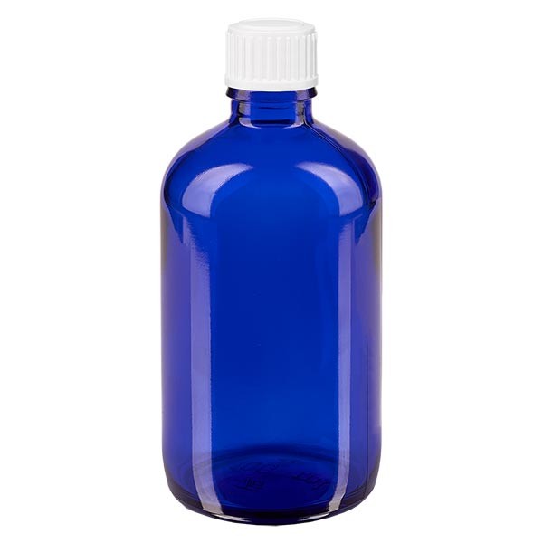 Apothekenfl. blau 100ml Schraubv. weiss St