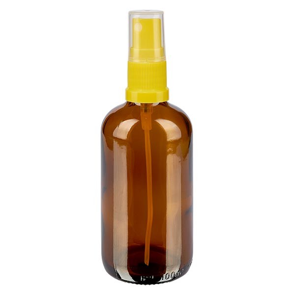 Braunglasflasche 100ml mit Pumpzerstäuber gelb