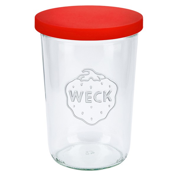 850ml Sturzglas WECK RR100 mit Silikondeckel rot