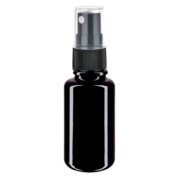 Violettglasflasche 20ml mit Pumpzerstäuber schwarz