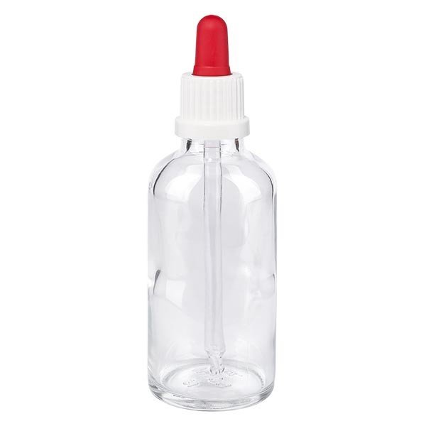 Pipettenflasche klar 50ml, Pipette weiss/rot OV