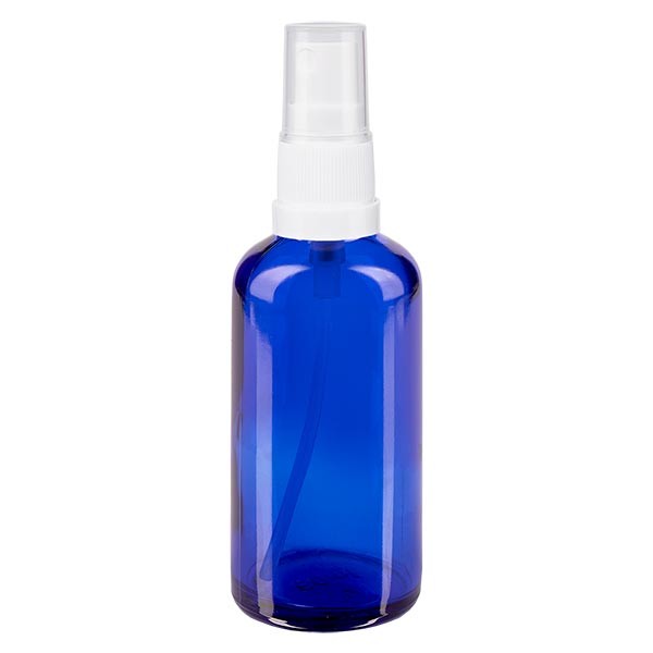 Blauglasflasche 50ml mit Pumpzerstäuber weiss