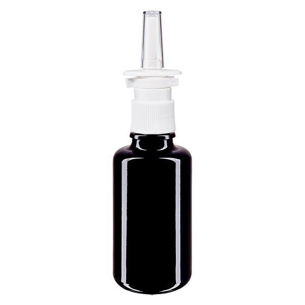 Violettglasflasche 30ml mit Nasenzerstäuber weiss