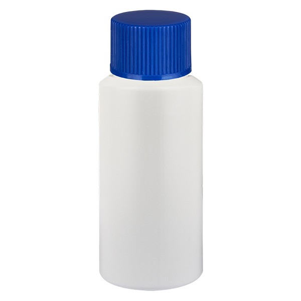 PET Flasche 20ml weiss, mit blauem SV