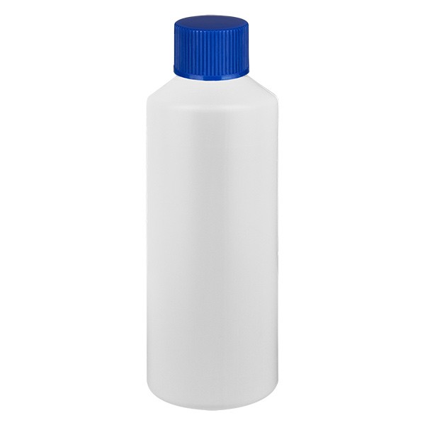 PET Zylinderflasche 100ml weiss, S20x3 mit blauem SV