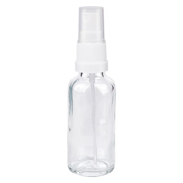 Klarglasflasche 30ml mit Pumpzerstäuber weiss