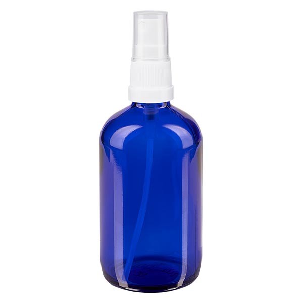 Blauglasflasche 100ml mit Pumpzerstäuber weiss