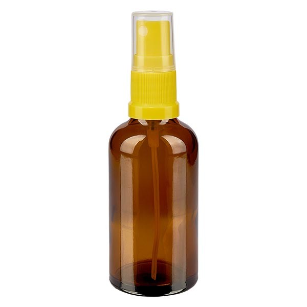 Braunglasflasche 50ml mit Pumpzerstäuber gelb