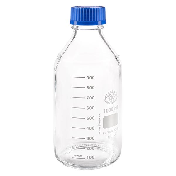 1000 ml Laboratorieflaskor + blått skruvlock