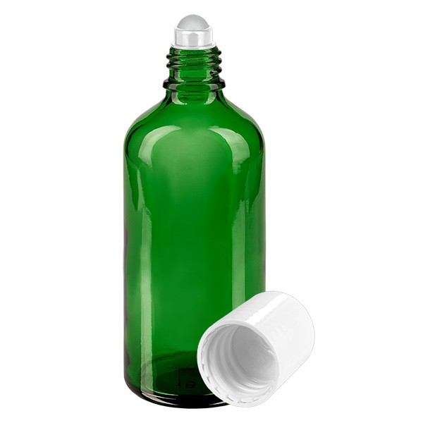 Deodorantflaskor 100ml grönt glas, Stängning vit