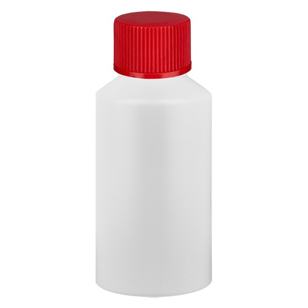 PET Zylinderflasche 50ml weiss, S20x3 mit rotem SV