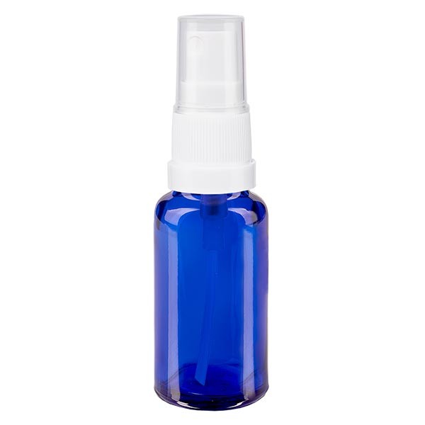 Blauglasflasche 20ml mit Pumpzerstäuber weiss