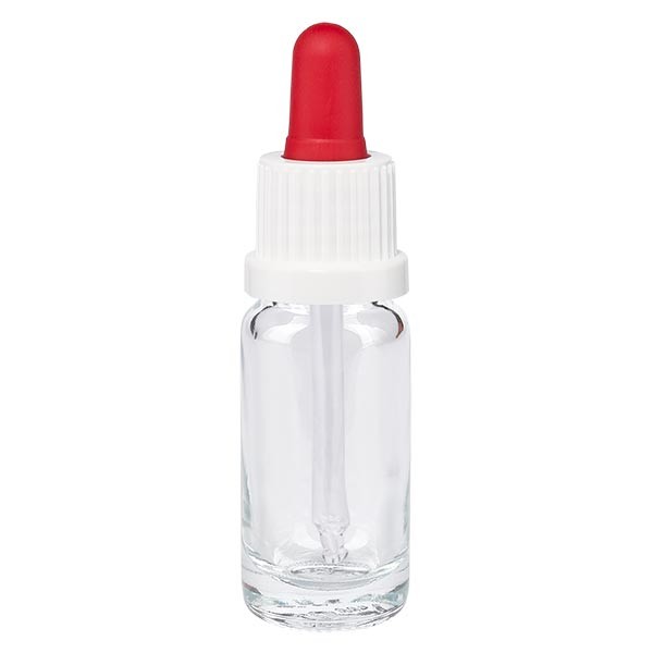 Pipettenflasche klar 10ml, Pipette weiss/rot OV