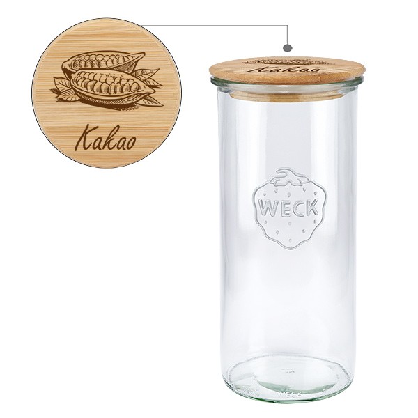 Holzdeckelset &quot;Kakao&quot; mit WECK Sturzglas 1500ml