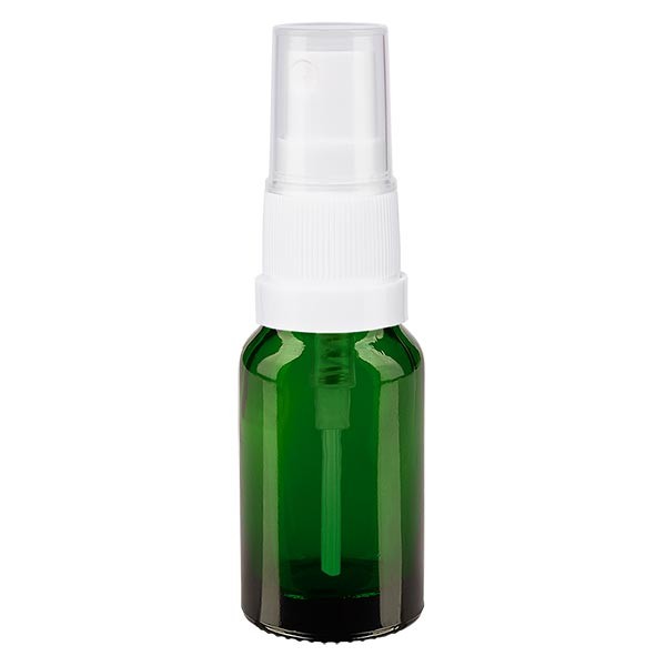 Grünglasflasche 10ml mit Pumpzerstäuber weiss