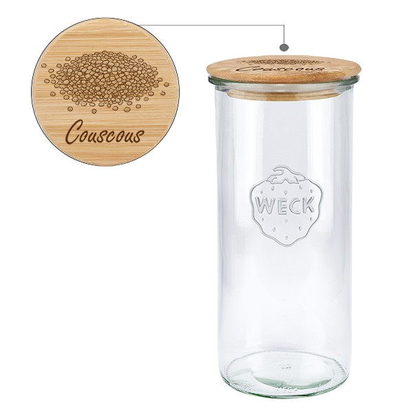 Holzdeckelset &quot;Couscous&quot; mit WECK Sturzglas 1500ml