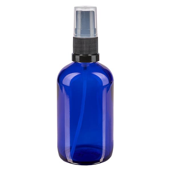 Blauglasflasche 100ml mit Pumpzerstäuber schwarz