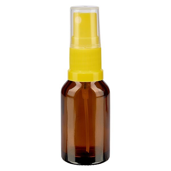 Braunglasflasche 15ml mit Pumpzerstäuber gelb