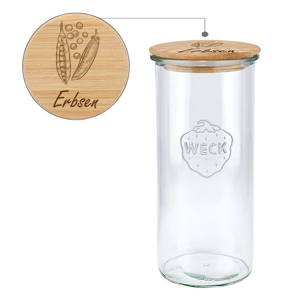 Holzdeckelset &quot;Erbsen&quot; mit WECK Sturzglas 1500ml