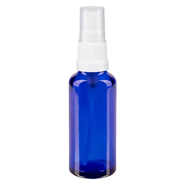 Blauglasflasche 30ml mit Pumpzerstäuber weiss