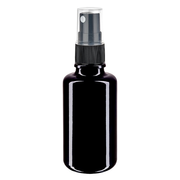 Violettglasflasche 30ml mit Pumpzerstäuber schwarz