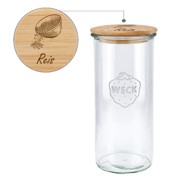 Holzdeckelset &quot;Reis&quot; mit WECK Sturzglas 1500ml