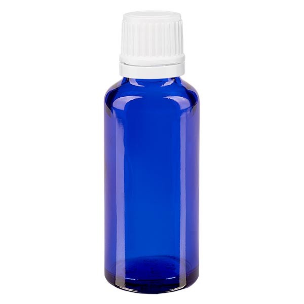 Apothekenfl. blau 30ml Tropfv. 1.2mm weiss OV