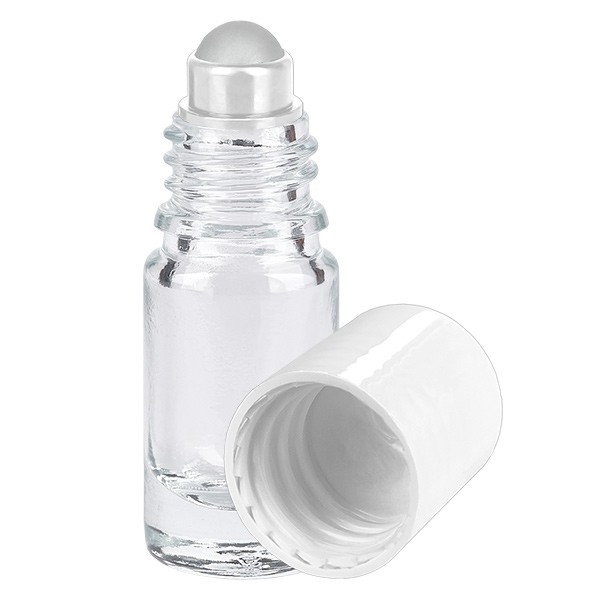 Deodorantflaskor 5ml klart glas, Stängning vit