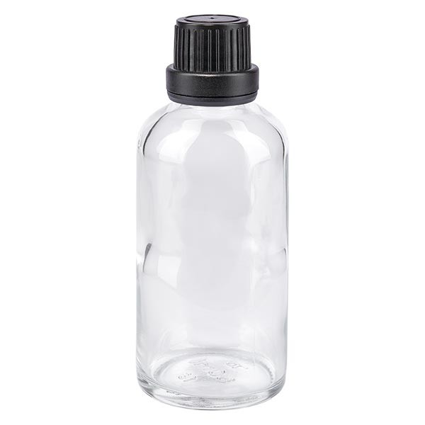 Apothekenflasche klar 50ml Tropfverschluss Pr. 2mm schwarz OV