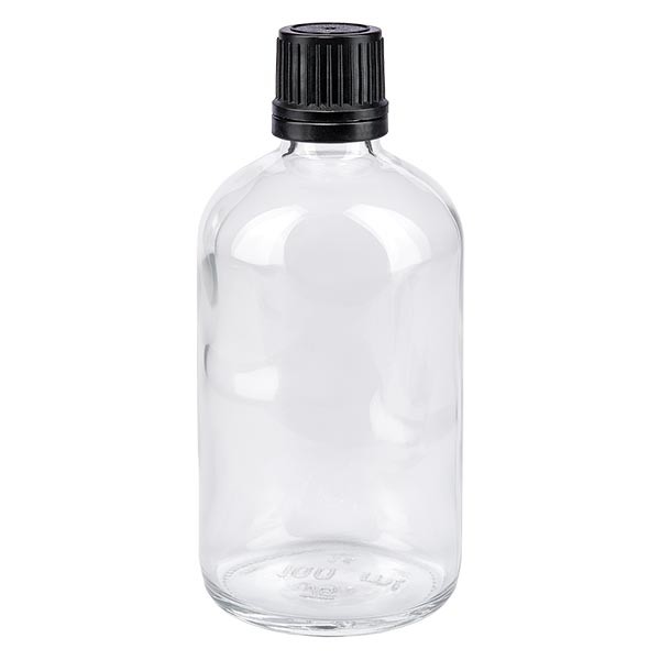 Apothekenflasche klar 100ml Tropfverschluss Pr 1mm schwarz OV