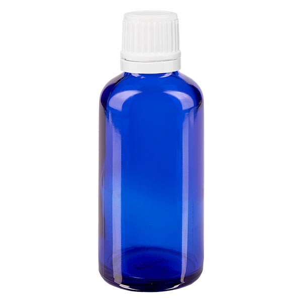 Apothekenfl. blau 50ml Schraubv. weiss OV