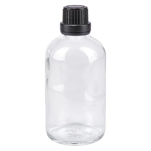 Apothekenflasche klar 100ml Schraubverschluss schw. Dicht OV