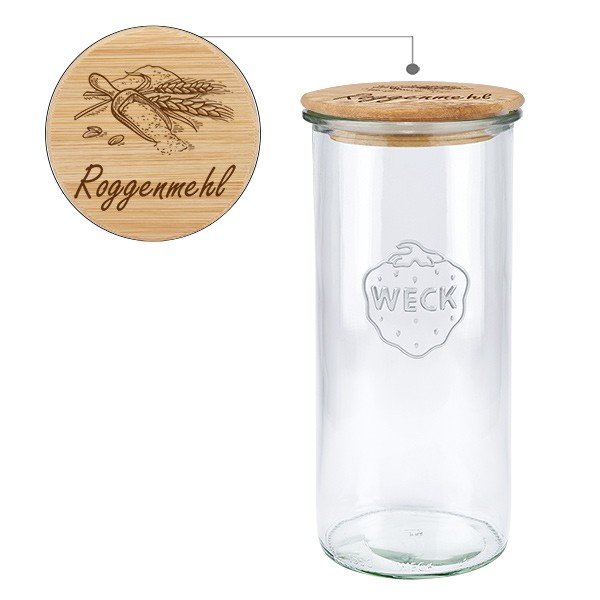 Holzdeckelset &quot;Roggenmehl&quot; mit WECK Glas 1500ml