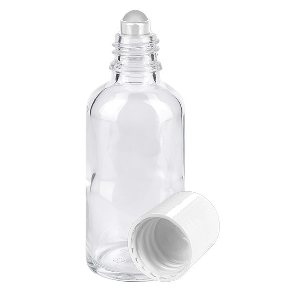 Deodorantflaskor 50ml klart glas, Stängning vit