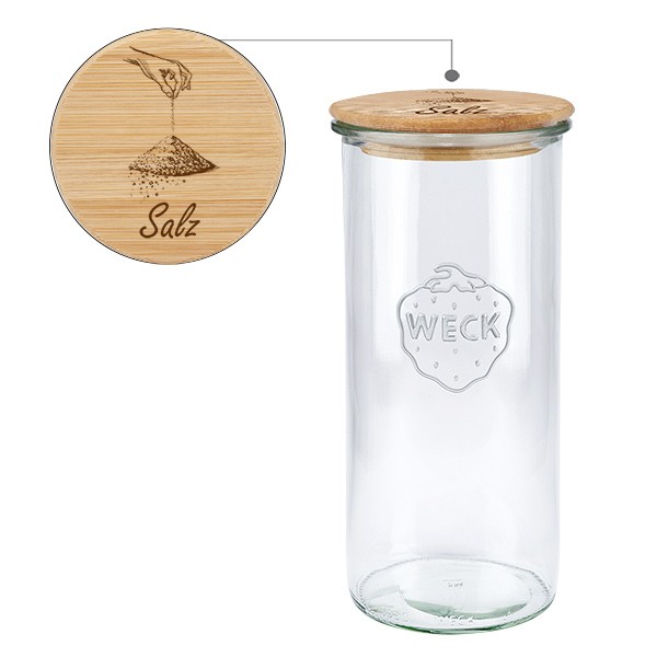 Holzdeckelset &quot;Salz&quot; mit WECK Sturzglas 1500ml