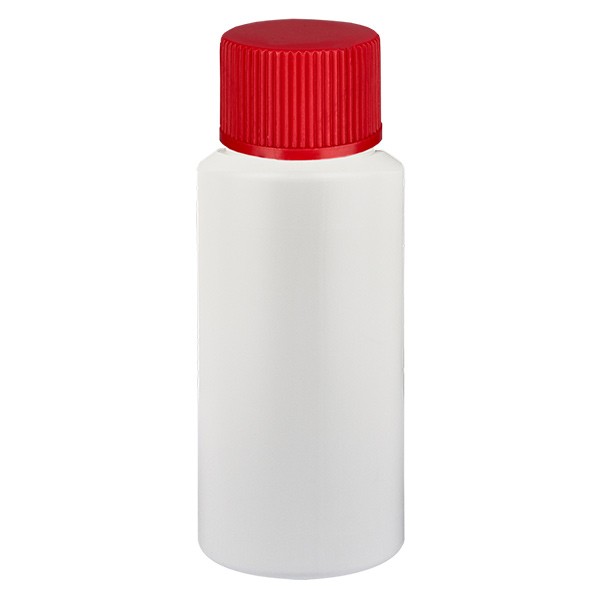 PET Flasche 20ml weiss, mit rotem SV