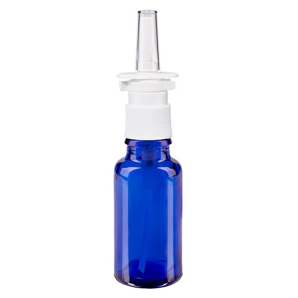 Blauglasflasche 20ml mit Nasenzerstäuber weiss