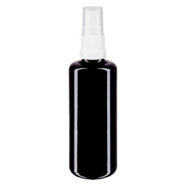 Violettglasflasche 100ml mit Pumpzerstäuber weiss