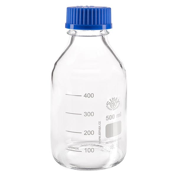 500 ml Laboratorieflaskor + blått skruvlock