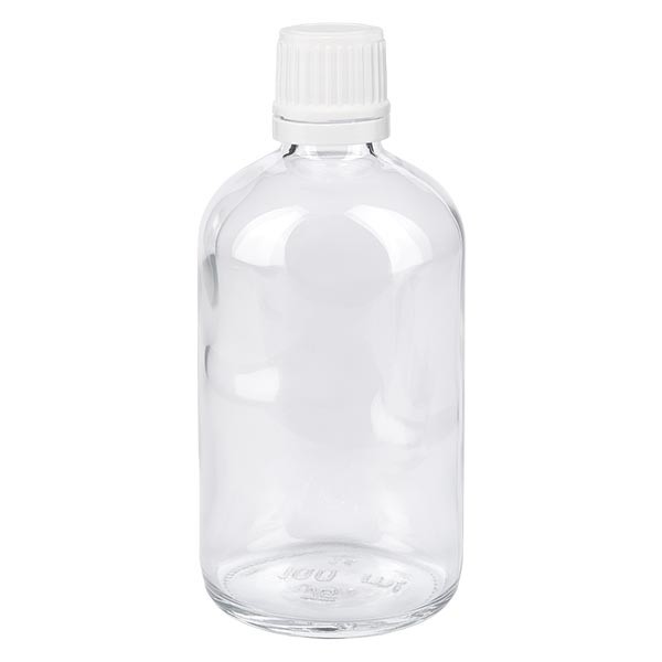 Apothekenflasche klar 100ml Tropfverschluss 1.2mm weiss OV