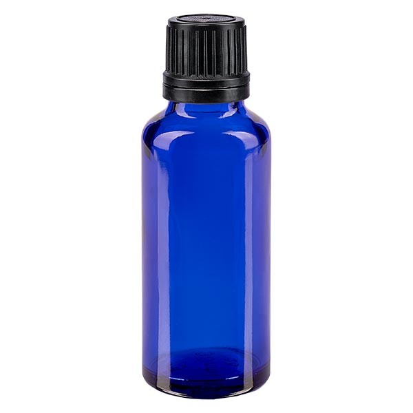 Apothekenfl. blau 30ml Tropfv. Pr. 1mm schwarz OV