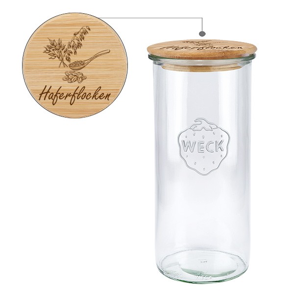 Holzdeckelset &quot;Haferflocken&quot; mit WECK Glas 1500ml