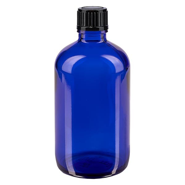 Apothekenfl. blau 100ml Tropfv. 1mm schwarz St