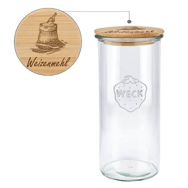 Holzdeckelset &quot;Weizenmehl&quot; mit WECK Glas 1500ml