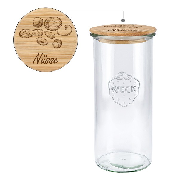 Holzdeckelset &quot;Nüsse&quot; mit WECK Sturzglas 1500ml