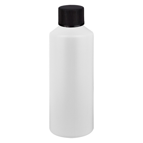 PET Zylinderflasche 100ml weiss, S20x3 mit schwarzem SV