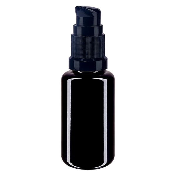 Violettglasflasche 20ml mit Pumpverschluss schwarz